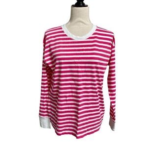J.Crew Factory Pink White Striped Cotton Long Sleeve Tee Small NWT